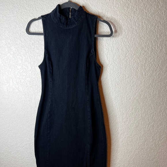 Zara Long Dark Wash Jean Dress - Picture 1 of 5